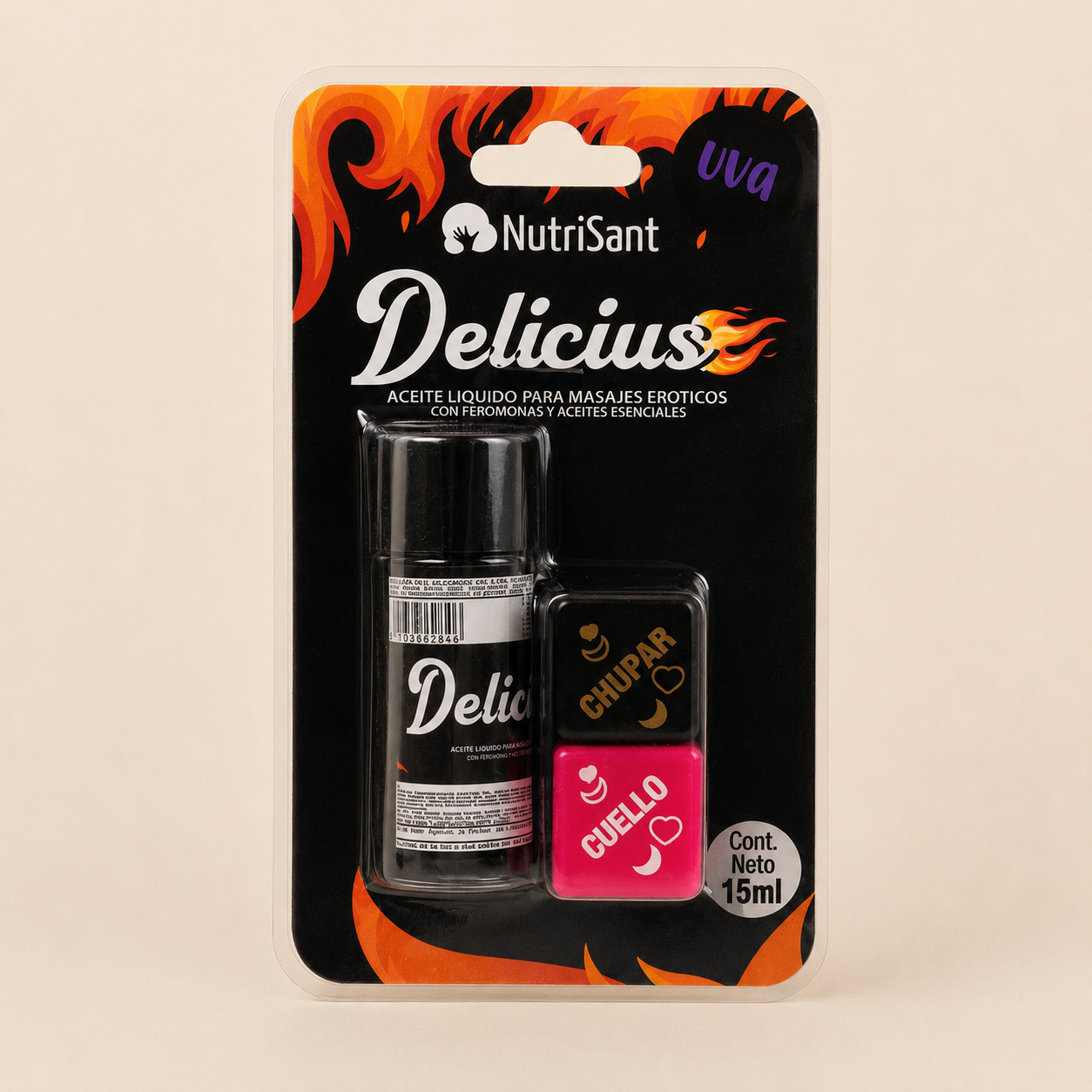 Aceite Caliente para Masajes 15ml Delicius con Dados Sabores Surtidos